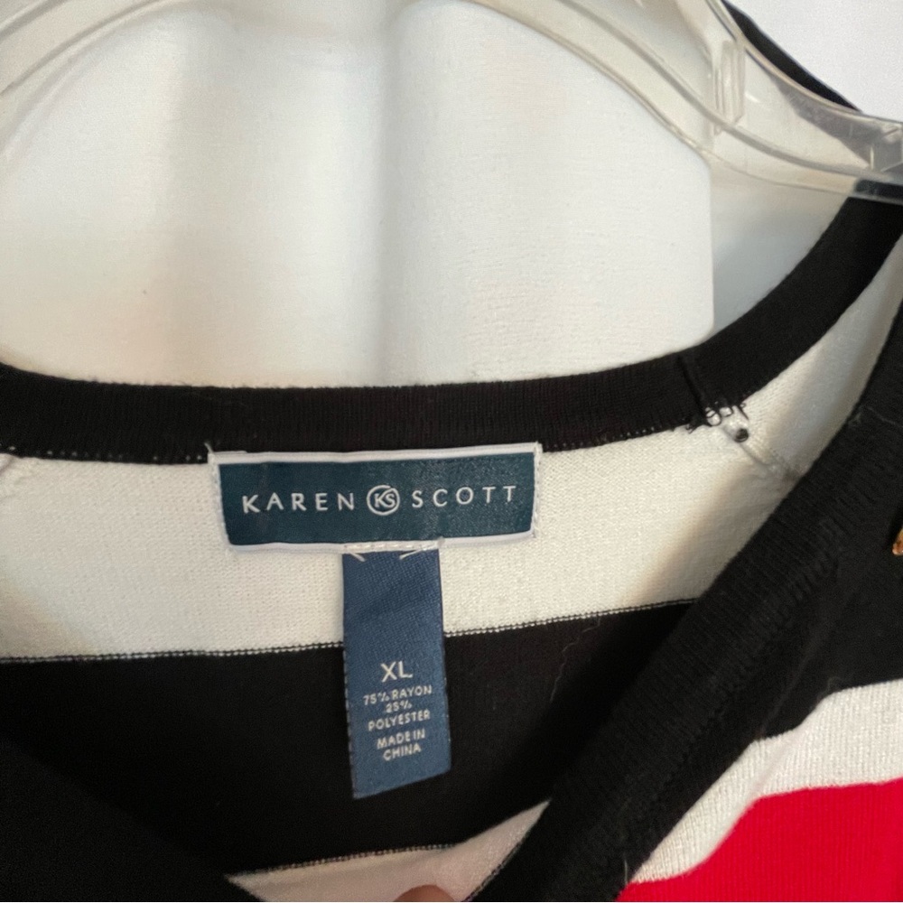 Karen Scott Black and White Striped Blouse - Picture 3 of 3